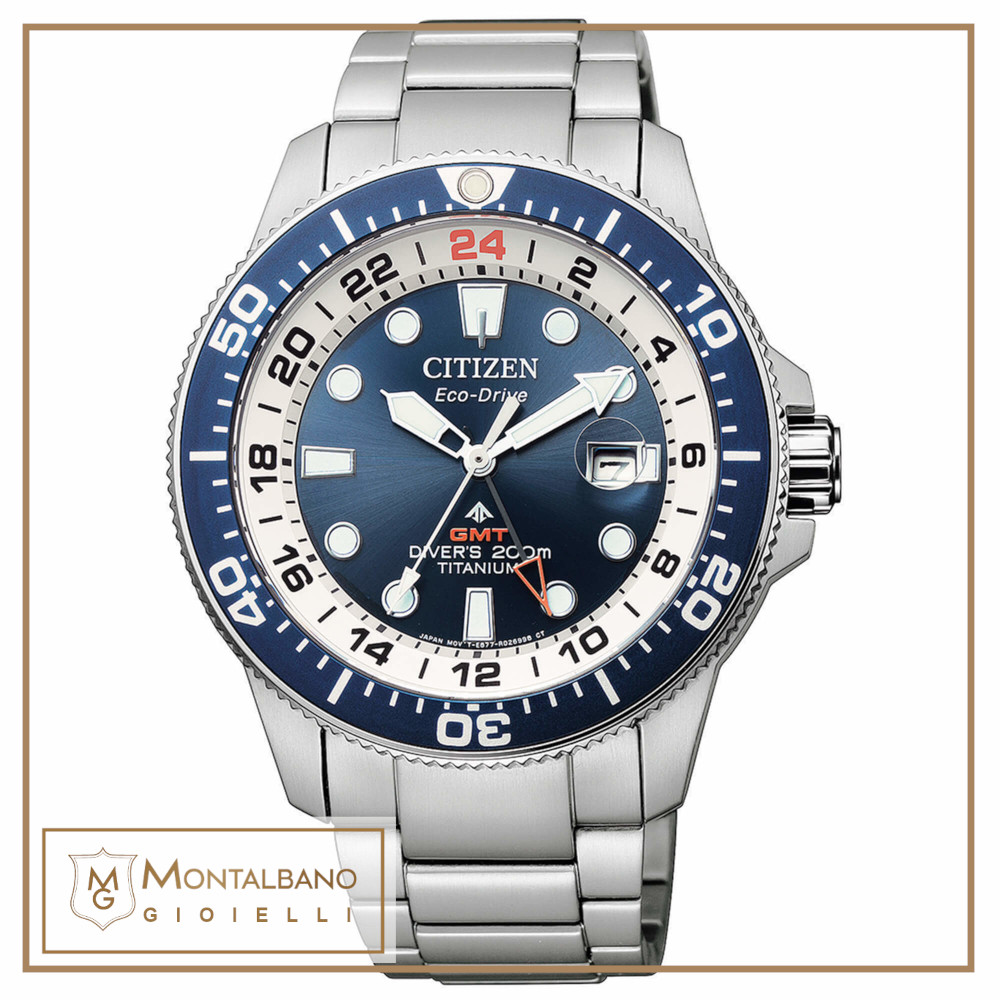 Citizen orologi uomo Diver's Eco Drive GMT Super Titanio